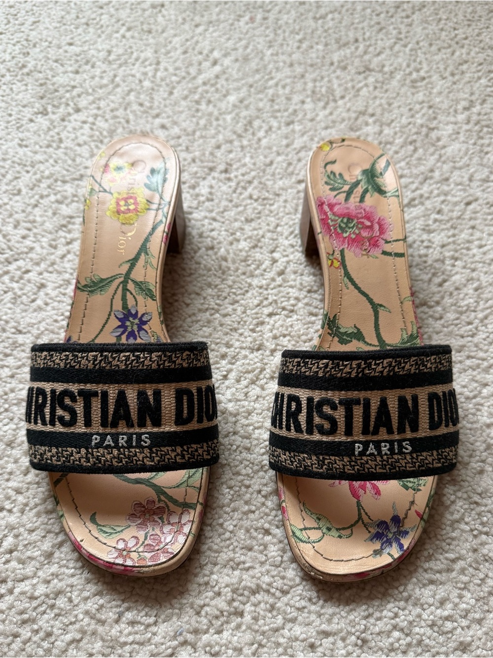 DIOR - Heeled Dway Slide Embroidered Cotton Size 38